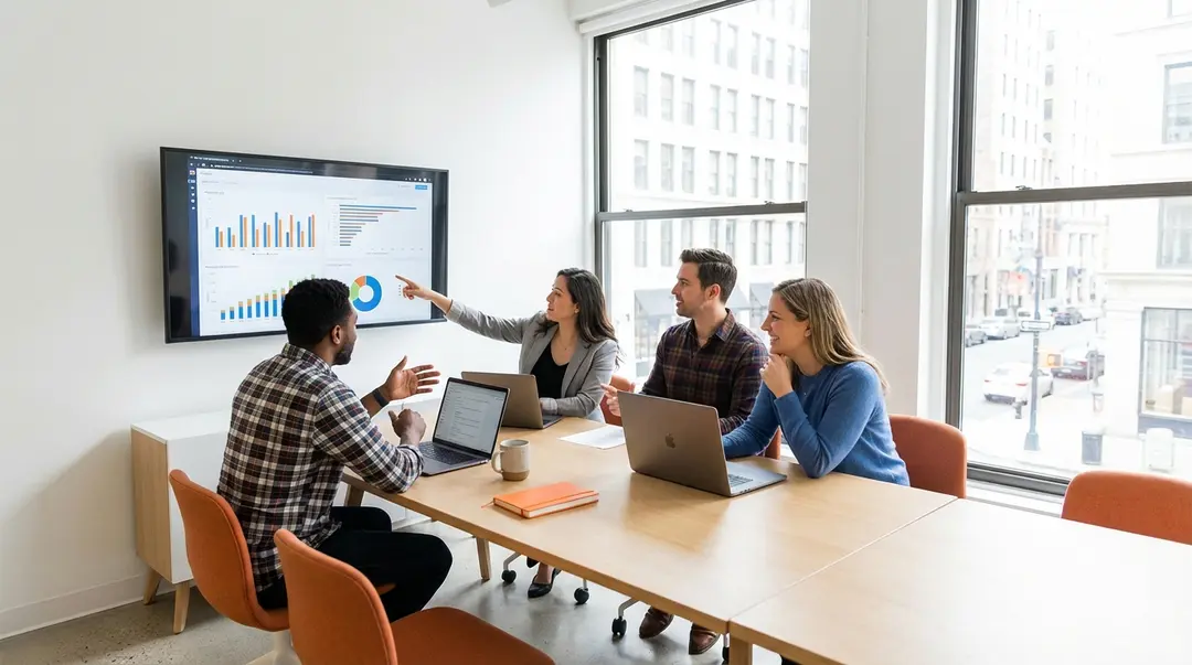 Upsella team collaborating in modern office